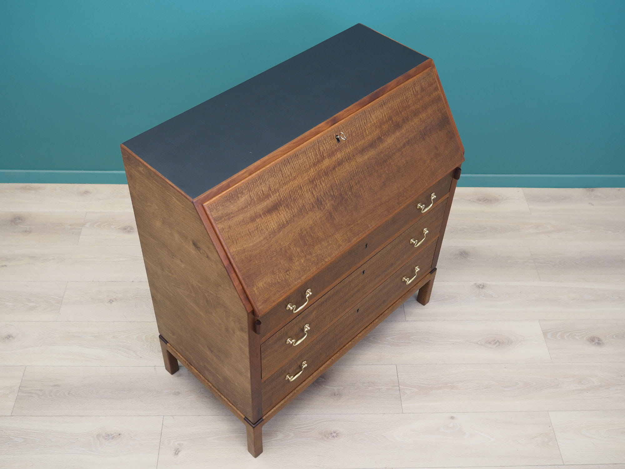 Vintage Secretary Desk Wood Metal Brown 1960s