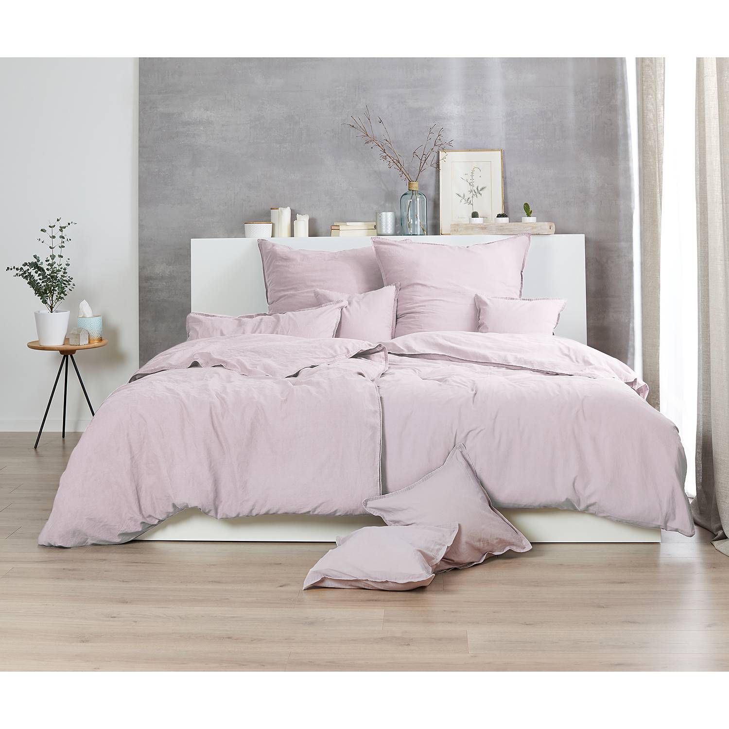 Renforce-Bettwäsche Stonewashed 135 x 200 + Kissen