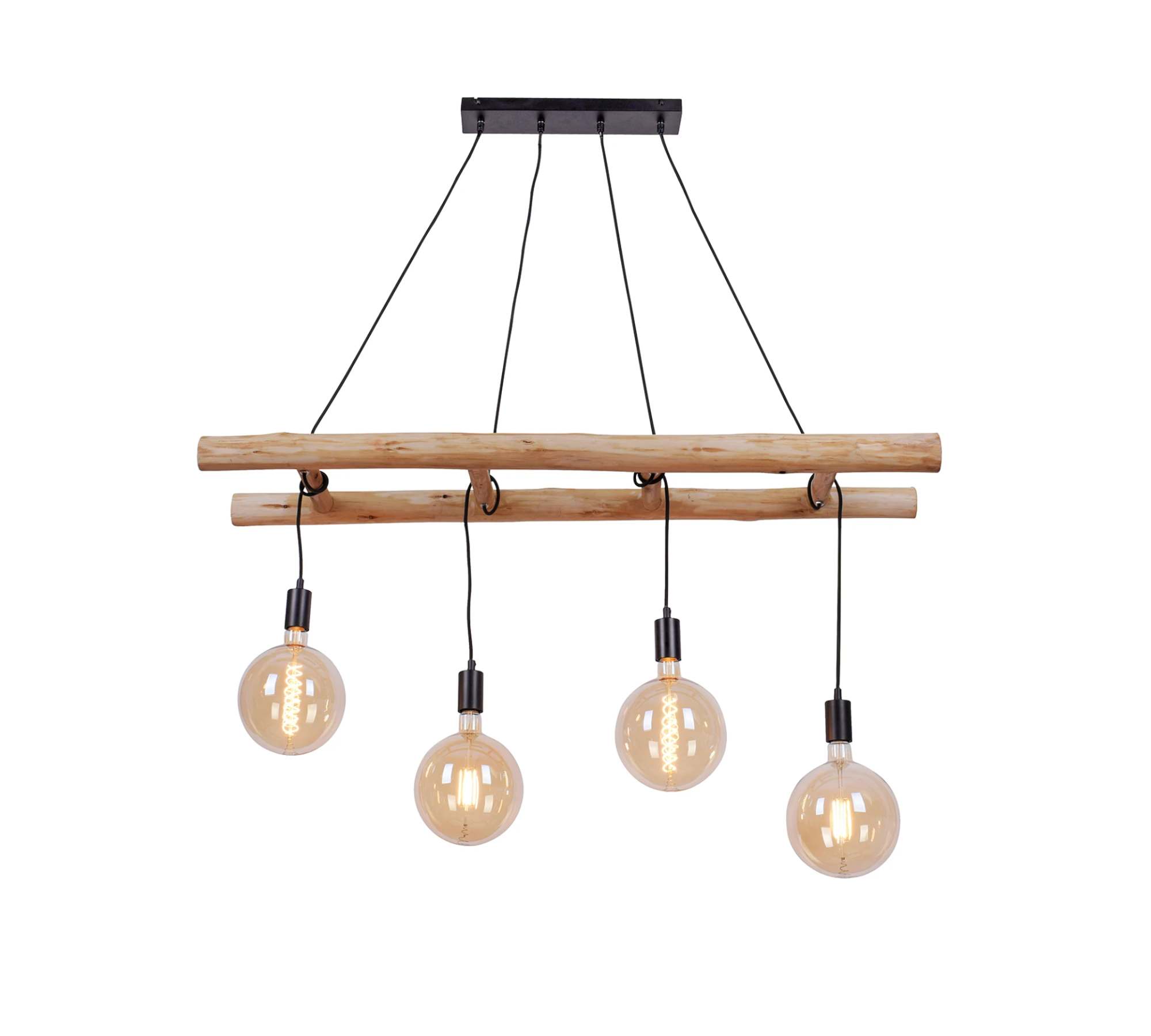 4-flammige Pendelleuchte Holz Eisen Braun