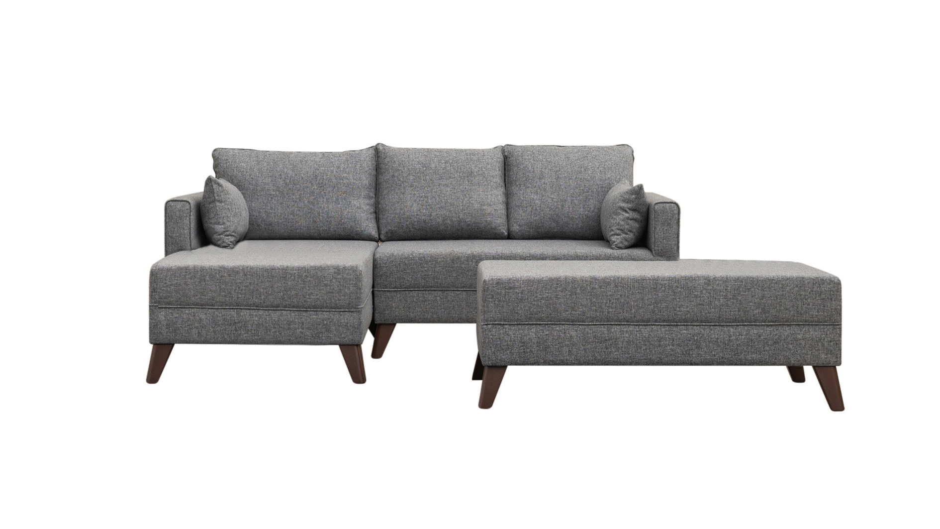 Schlafsofa Récamiere Links & Hocker Polyester Holz Grau