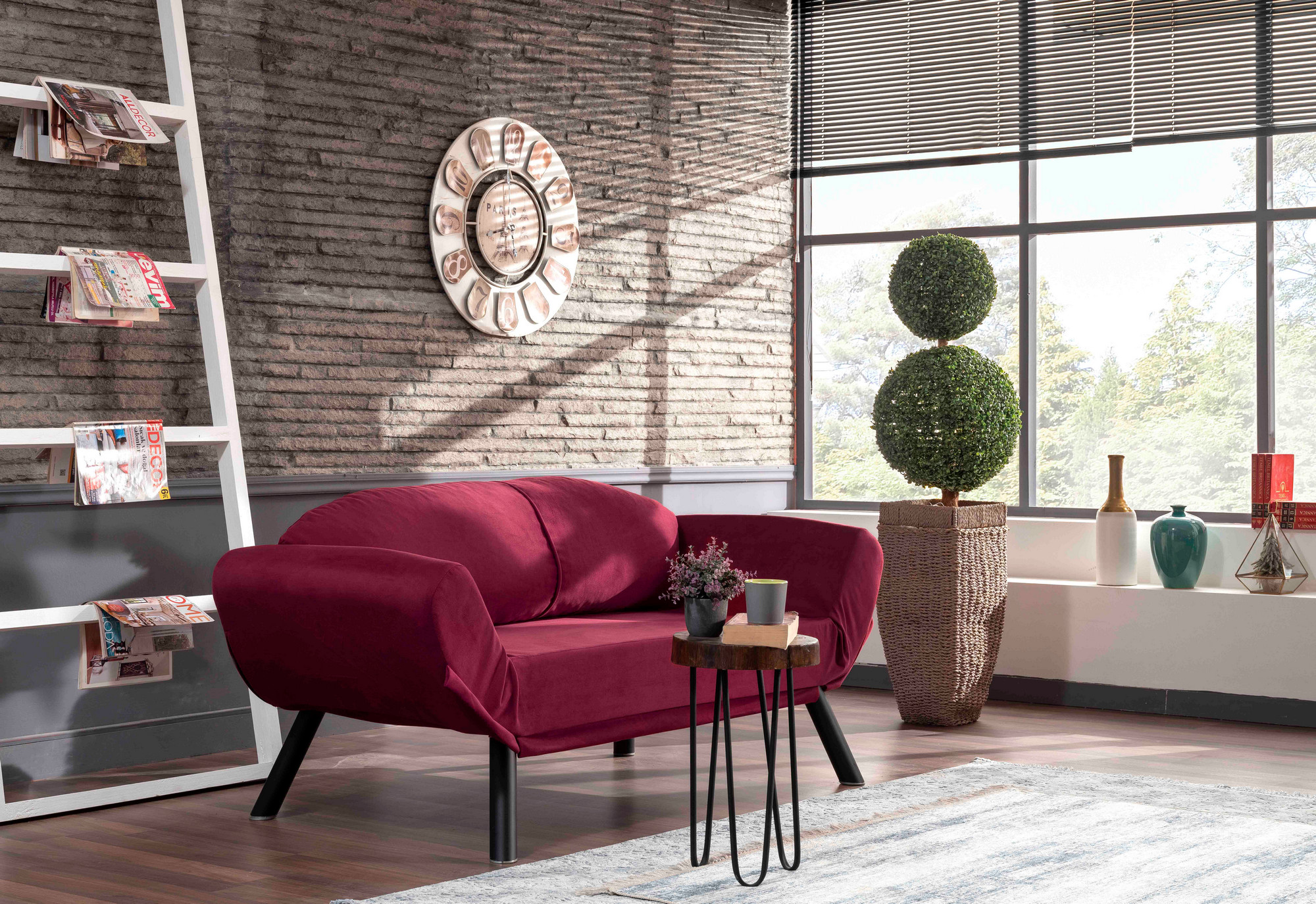 Genzo Schlafsofa 2-Sitzer Maroon