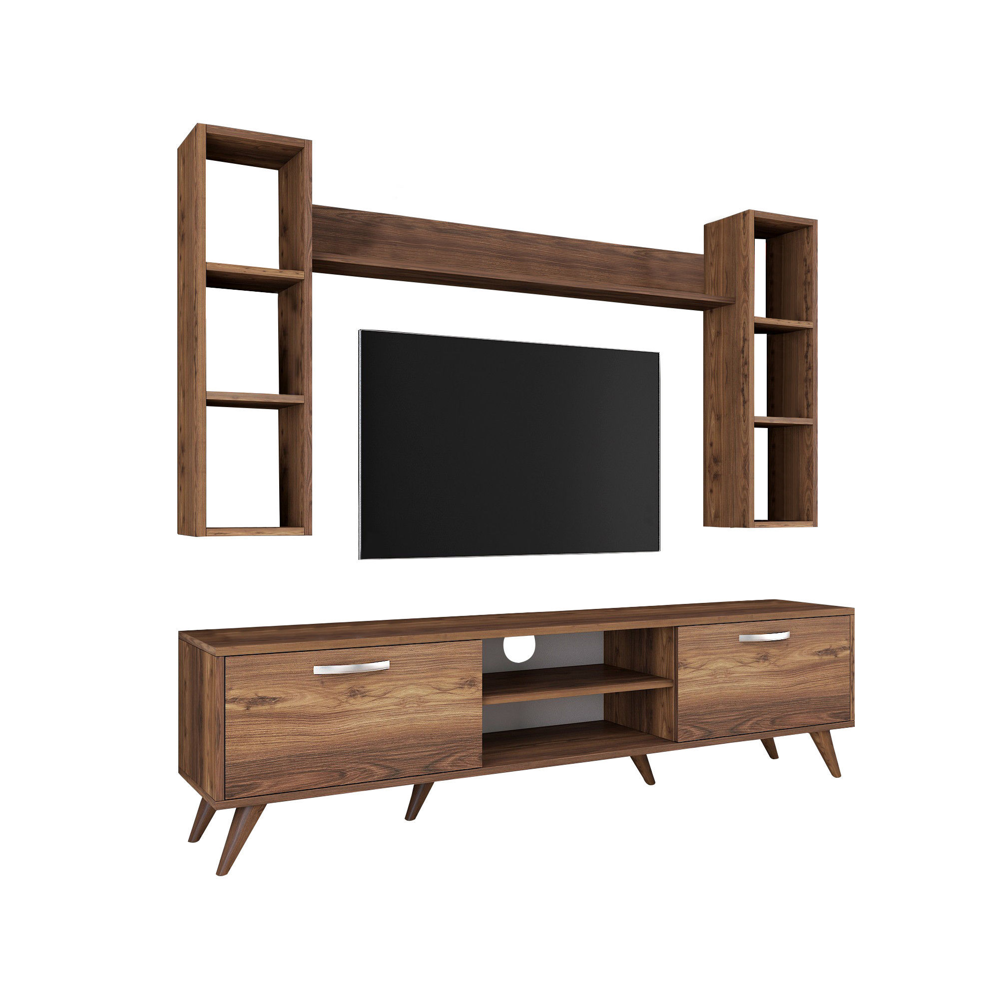 Lowboard with wall shelf walnut brown