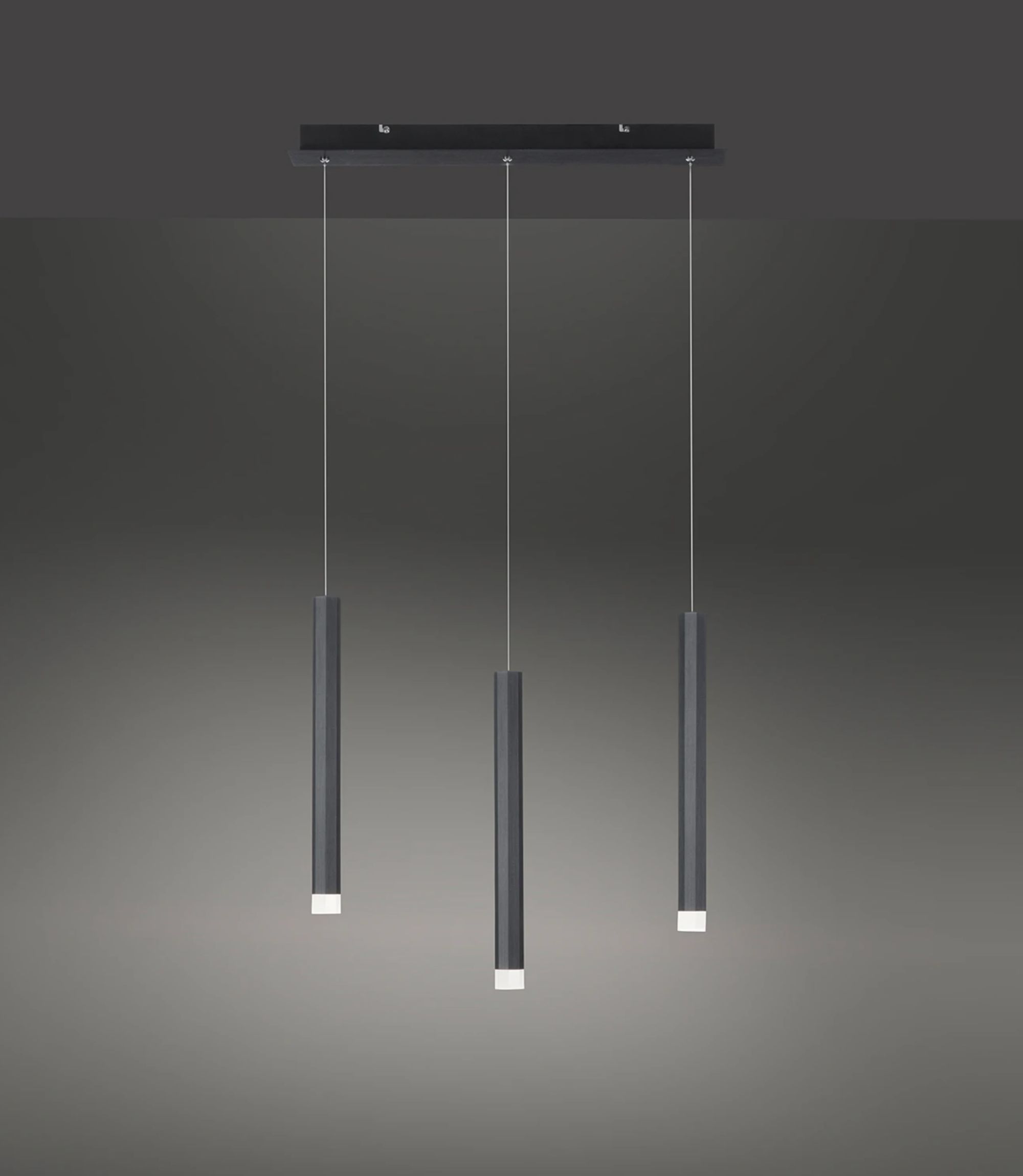 LED pendant lamp 3-flame acrylic glass aluminum black