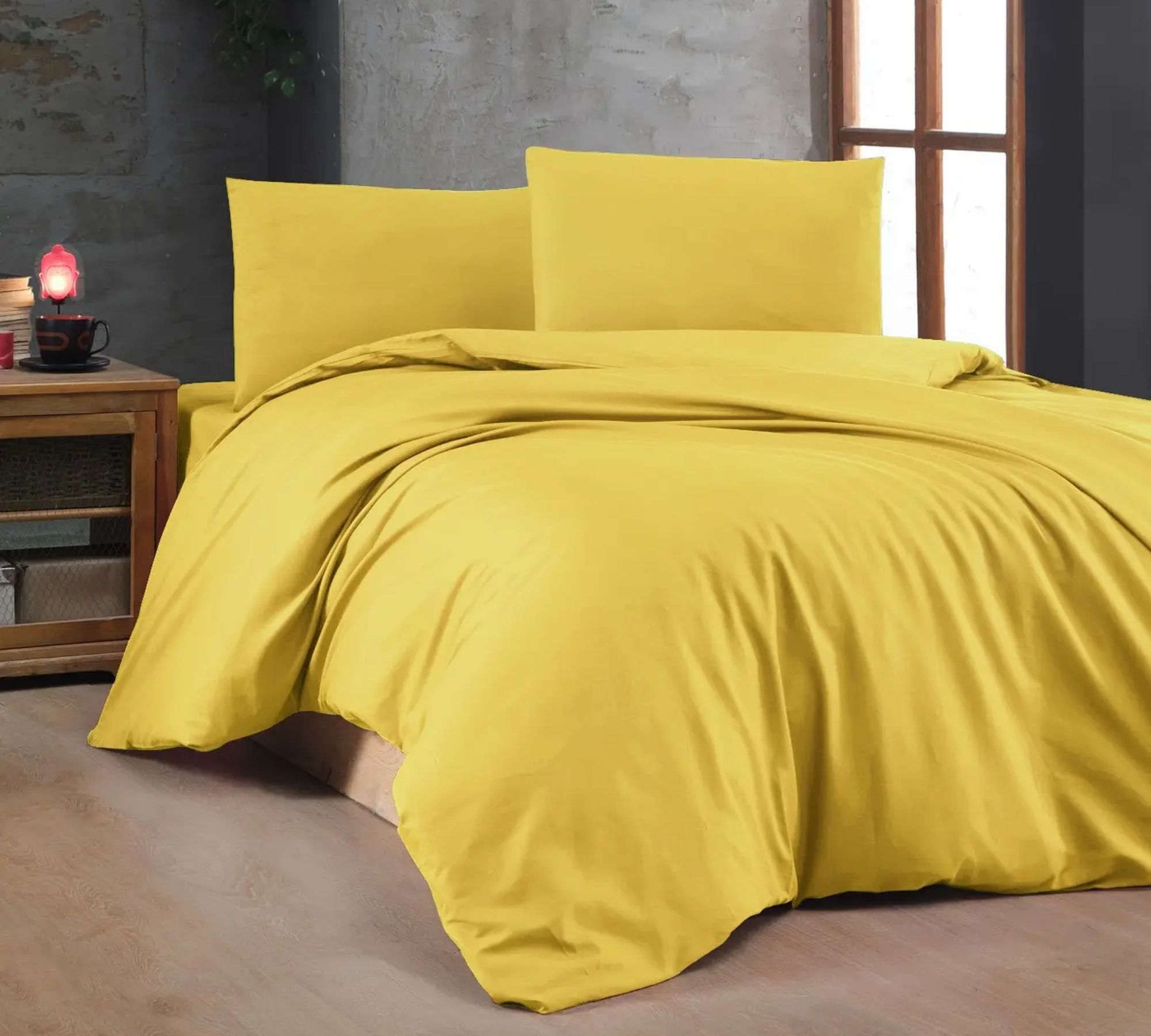 Bed & Pillowcase Cotton Yellow 135cm x 200cm