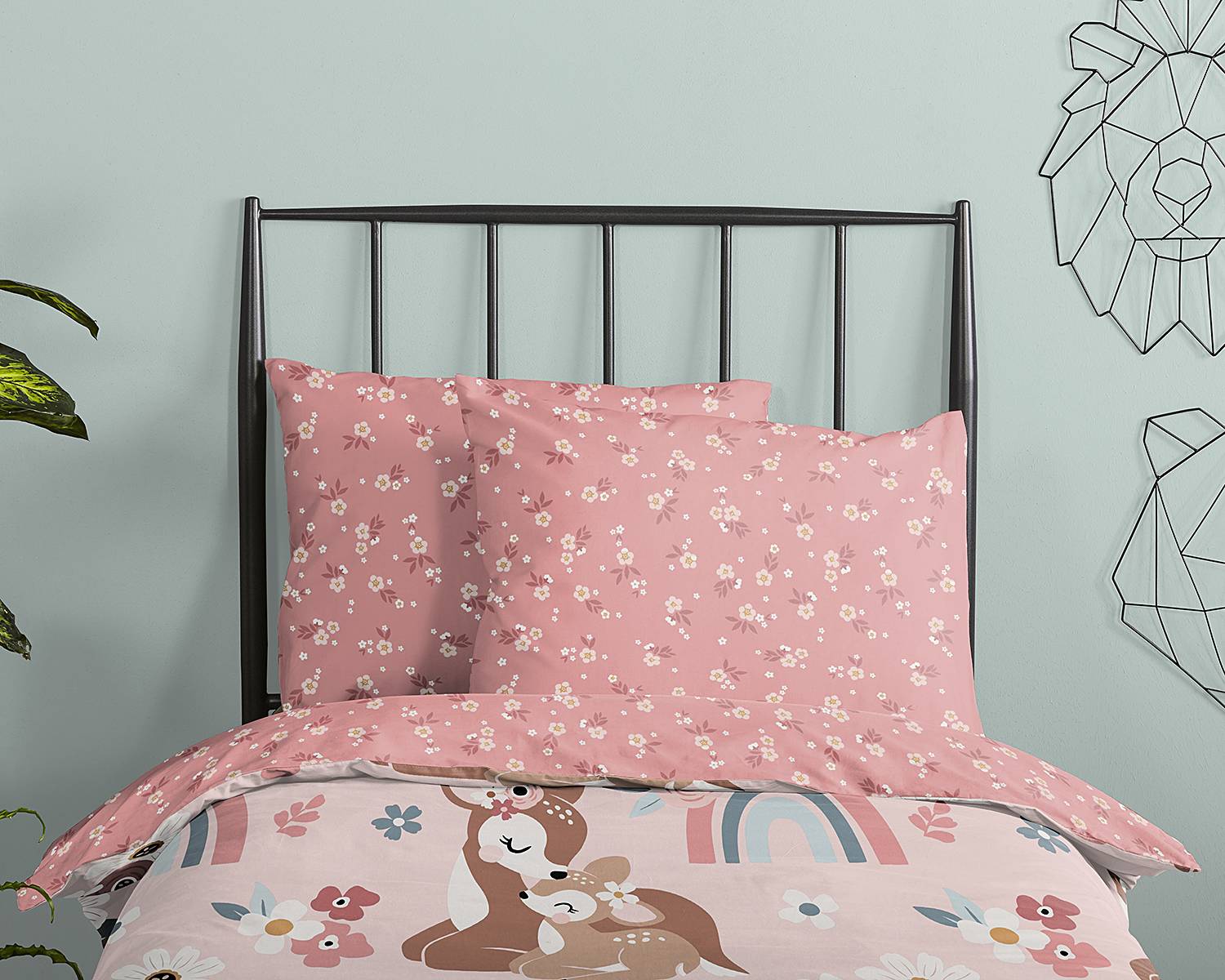 Rehkitz Kinderbettwäsche Baumwolle 100x135cm Kissen 40x60cm