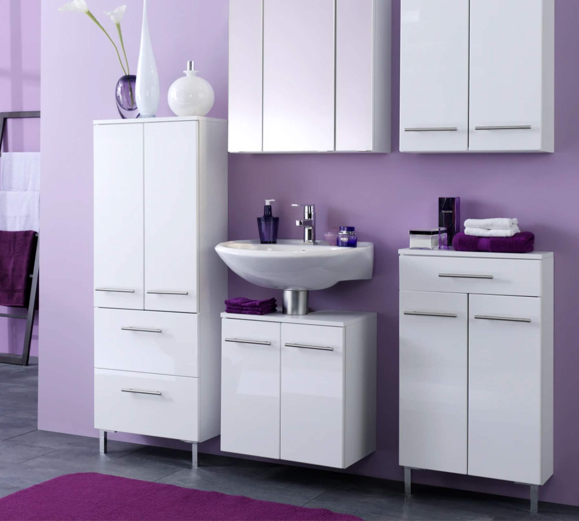 Badezimmerschrank Holz Weiß Hochglanz
