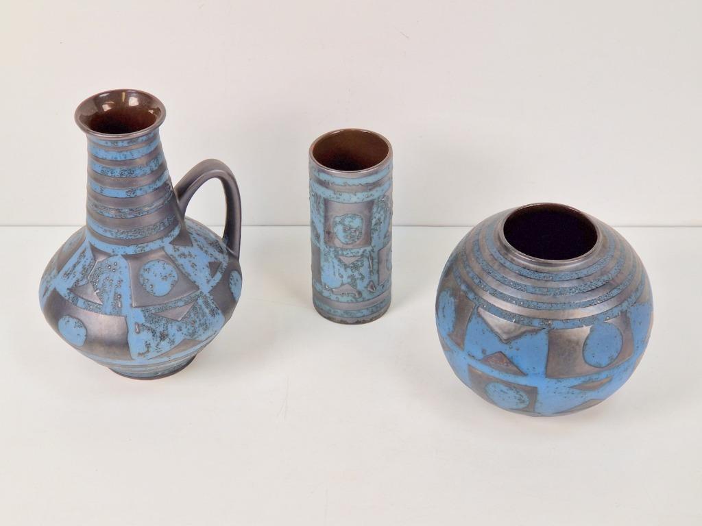 Set Vintage Vase Keramik Blau 