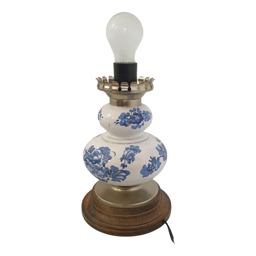 Vintage table lamp ceramic wood multicolored