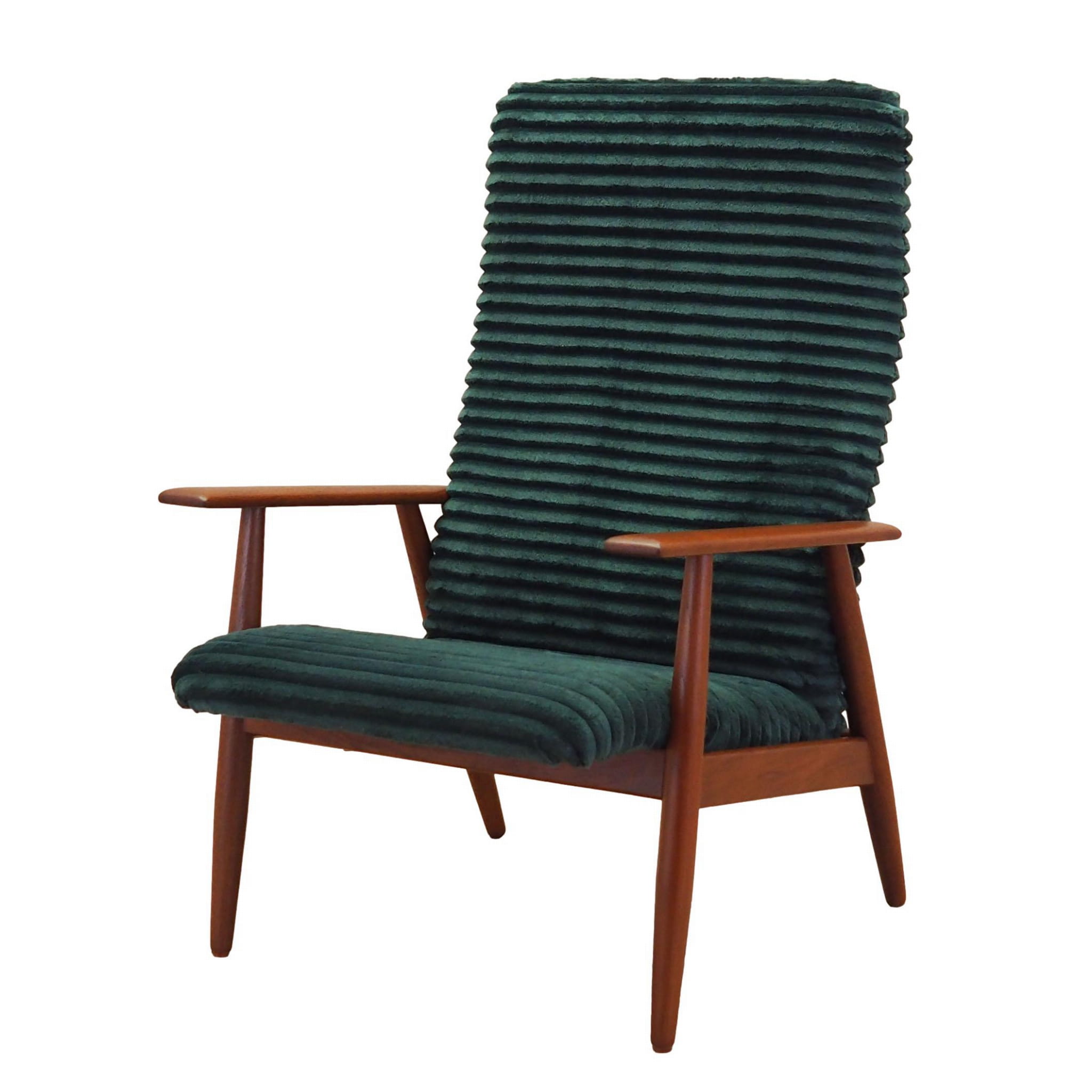 Poltrona con braccioli in velluto verde anni '70