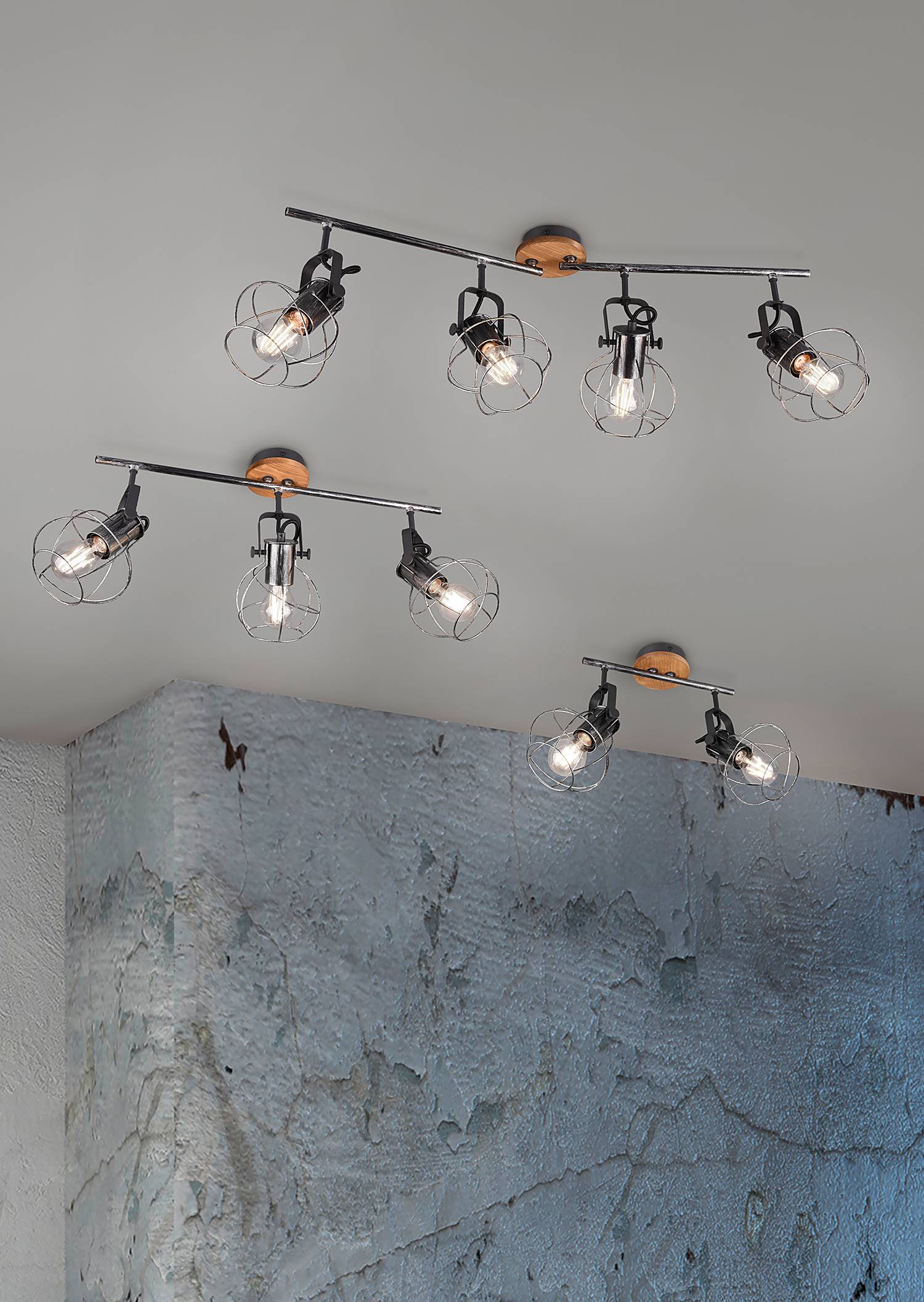 Ceiling light Madras I Solid wood 2-bulb Silver