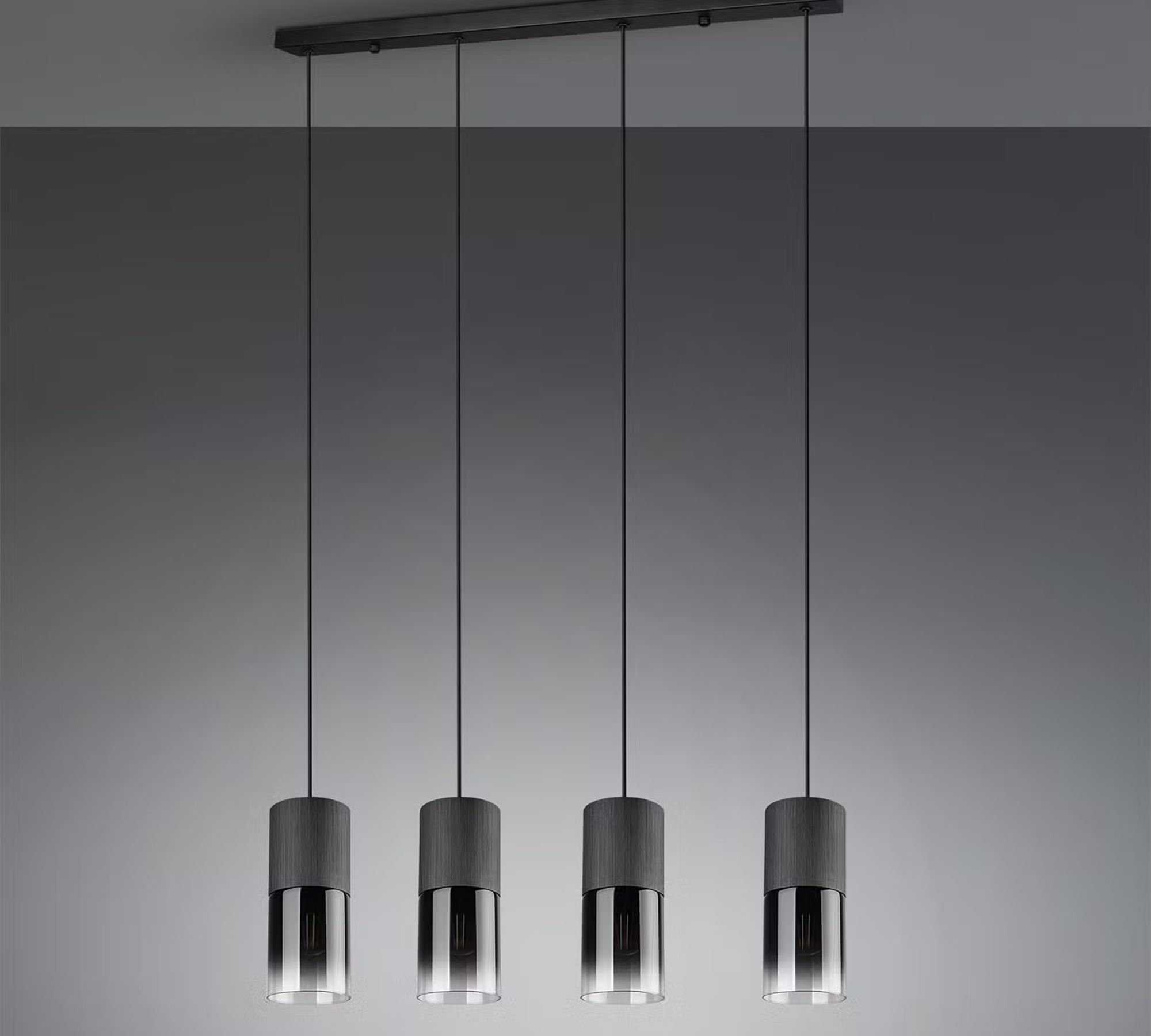 Pendelleuchte 4-flammig Glas Metall Schwarz