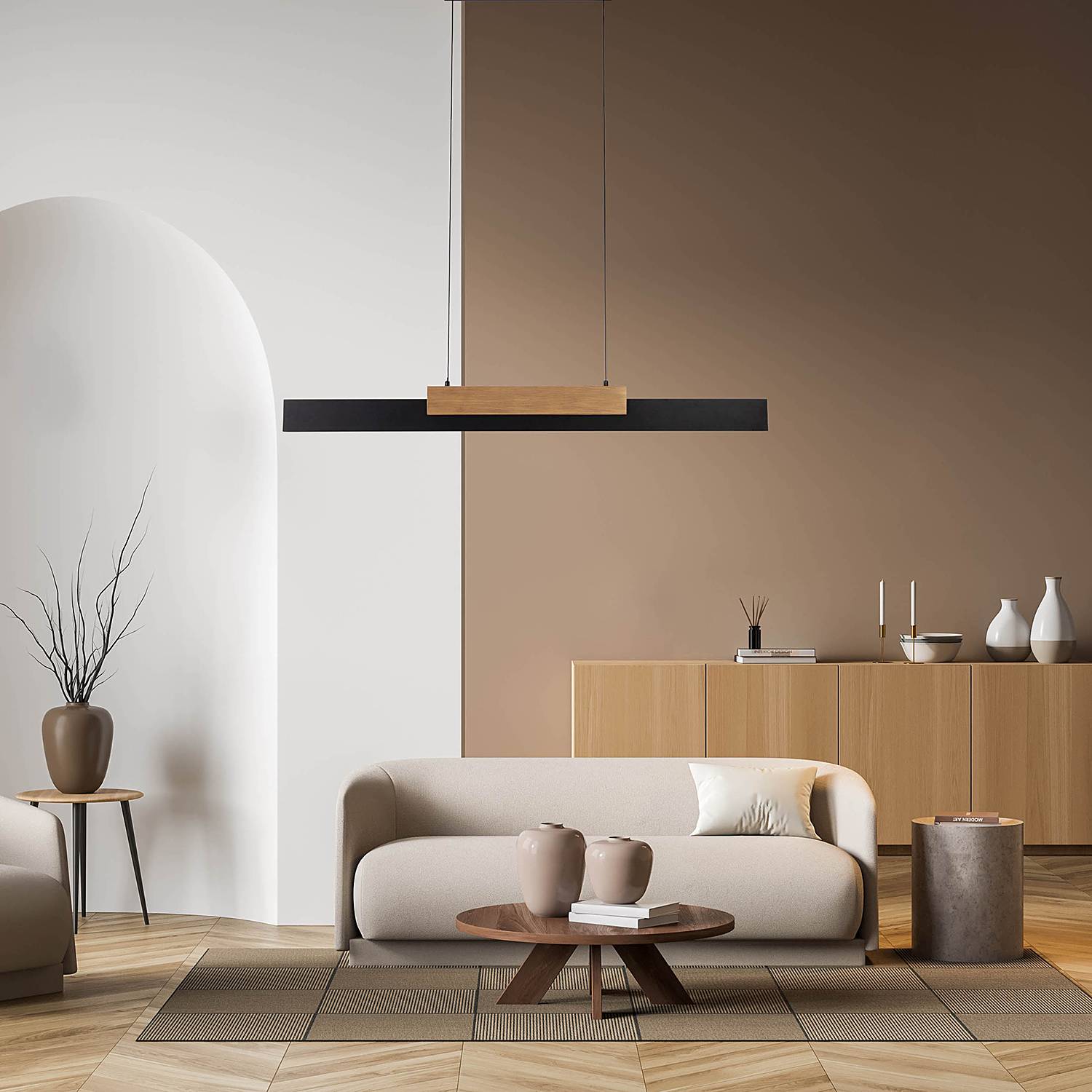LED-Pendelleuchte Wiebke Metall Eiche Massiv