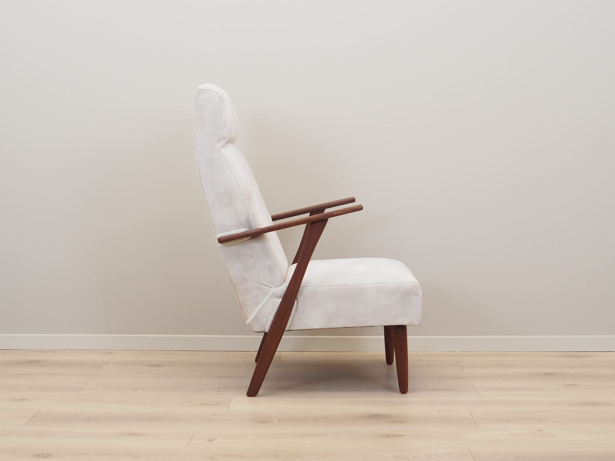 Vintage Chair Teak Velvet White 1970s