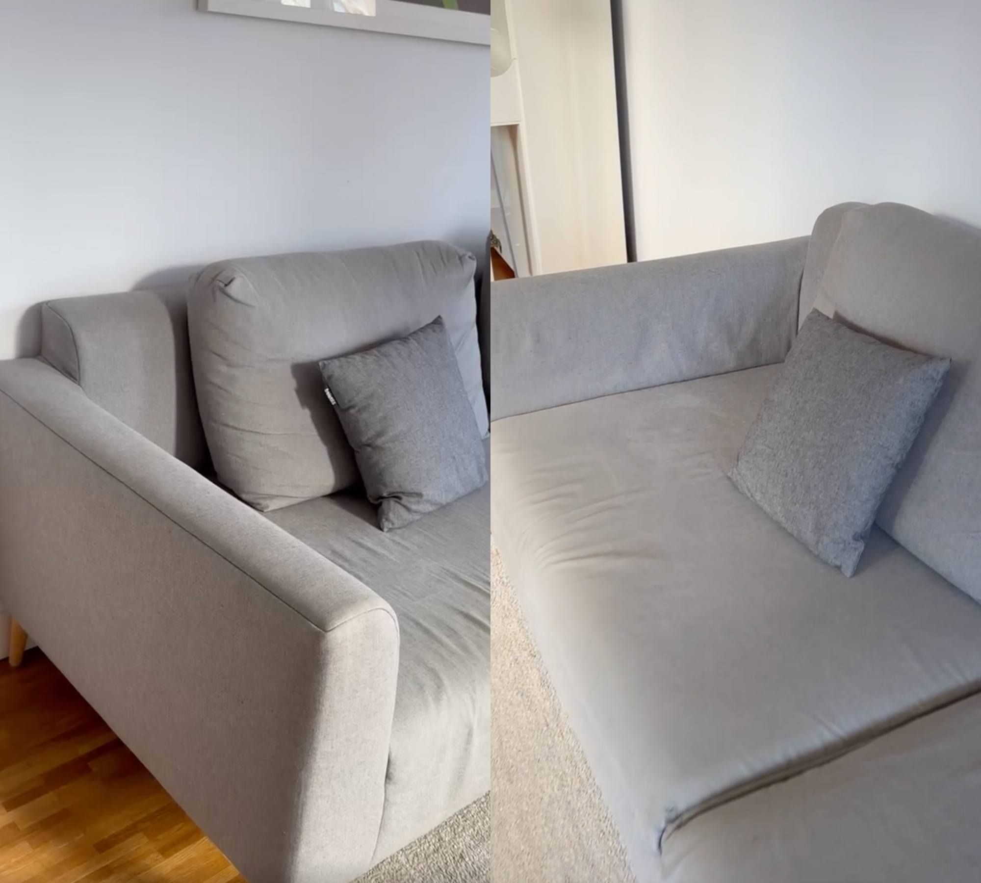 Sofa Stoff Hellgrau mit Hocker