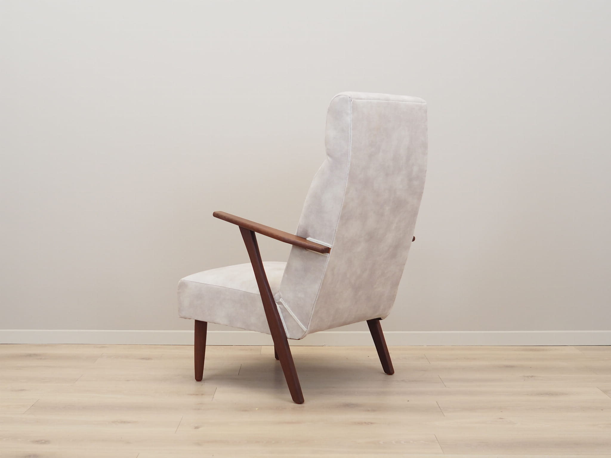 Vintage Chair Teak Velvet White 1970s