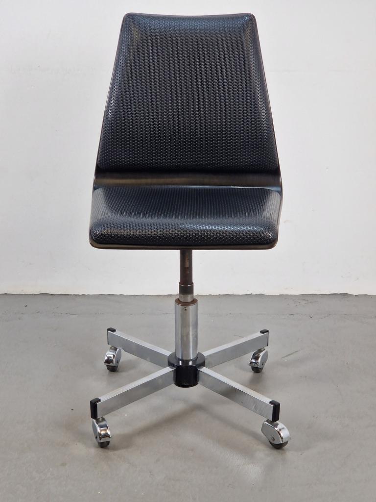 Vintage Bürostuhl Metall Holz Schwarz Braun 1960er Jahre