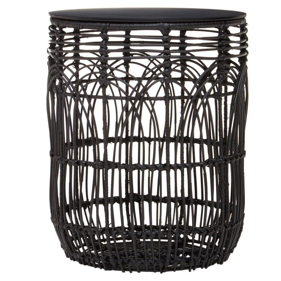 Arles Round Stool-Table Rattan Wood Black