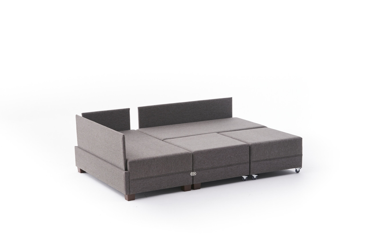 Fly Ecksofa Links mit 2 Hockern Braun