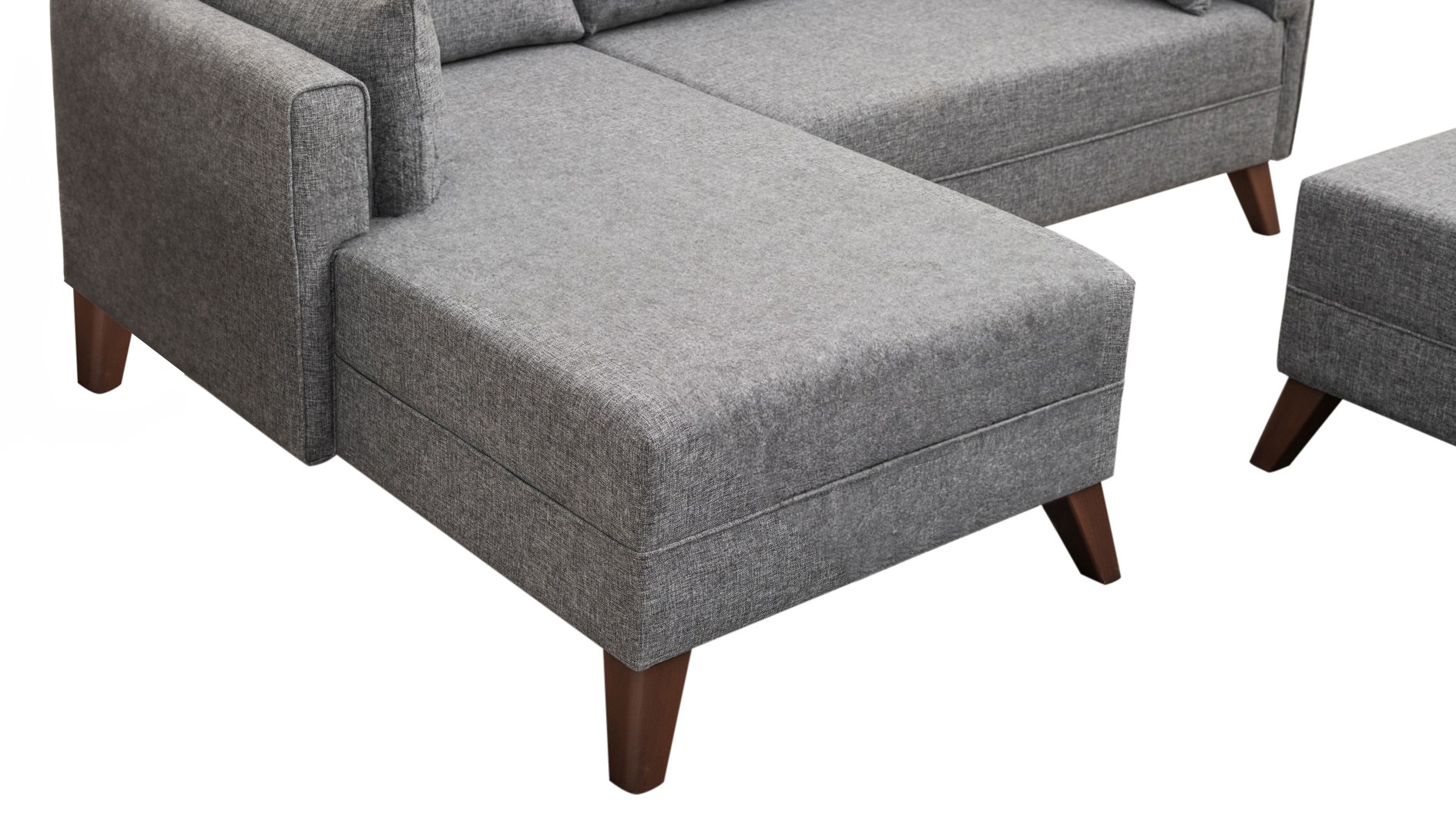 Schlafsofa Récamiere Links & Hocker Polyester Holz Grau