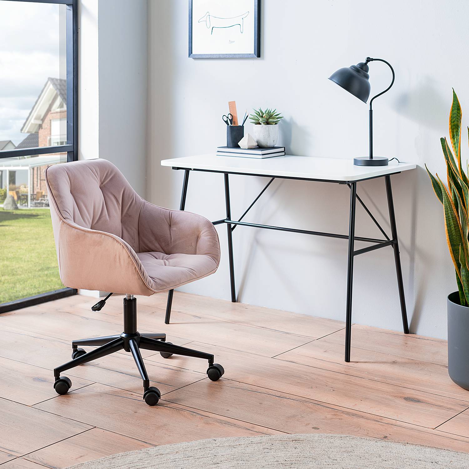 TILLY Office Chair Velvet Dusty Pink