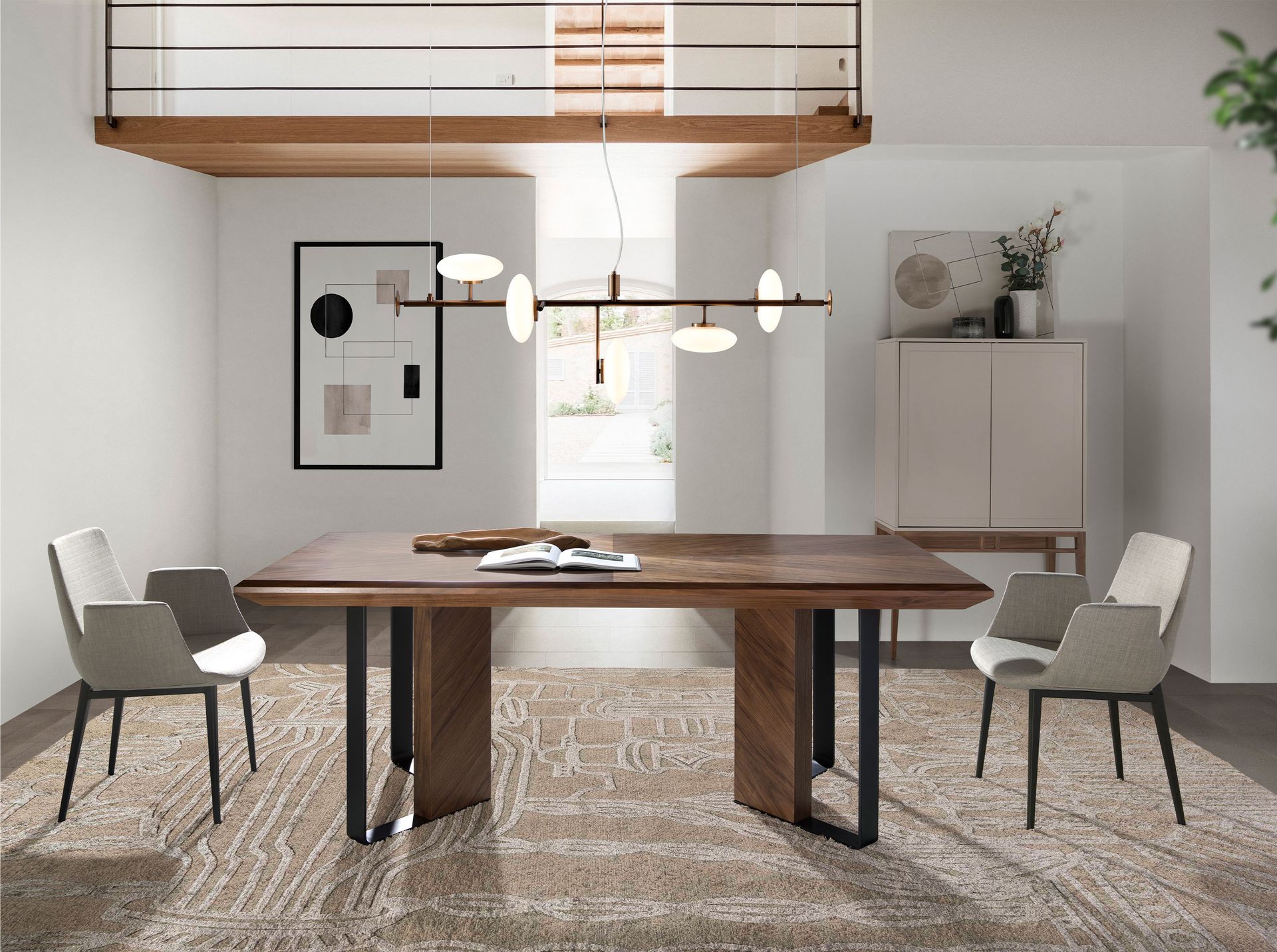 Hohes Sideboard Walnussfurnier Creme