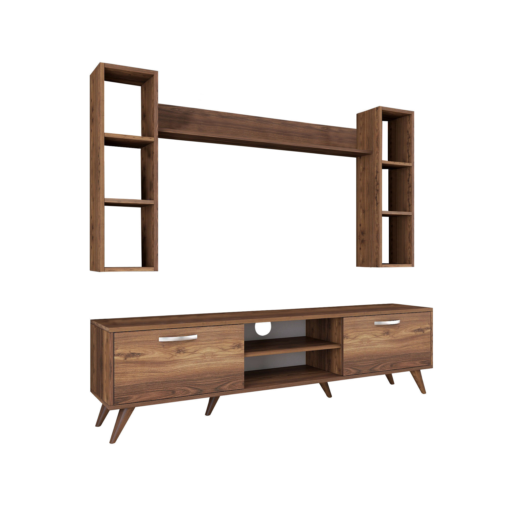 Lowboard with wall shelf walnut brown