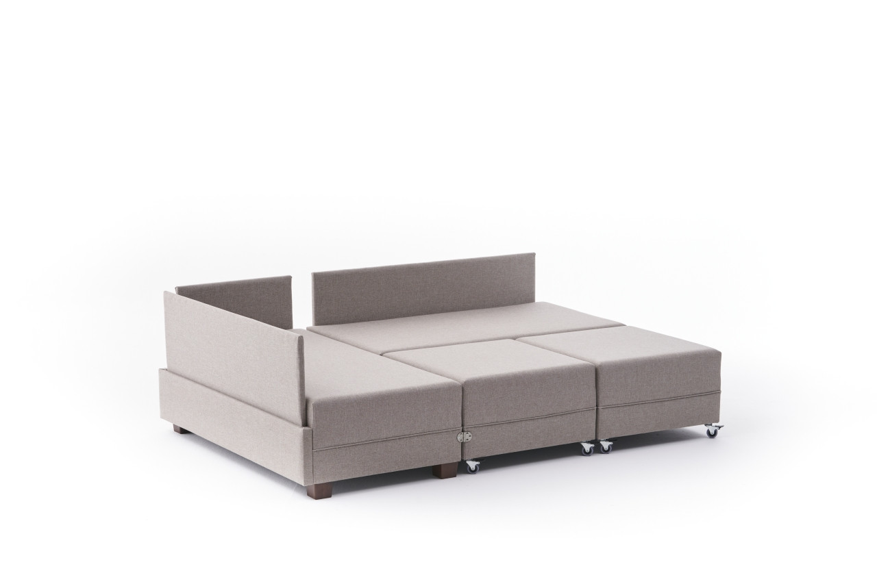 Fly Ecksofa Links mit 2 Hockern Creme