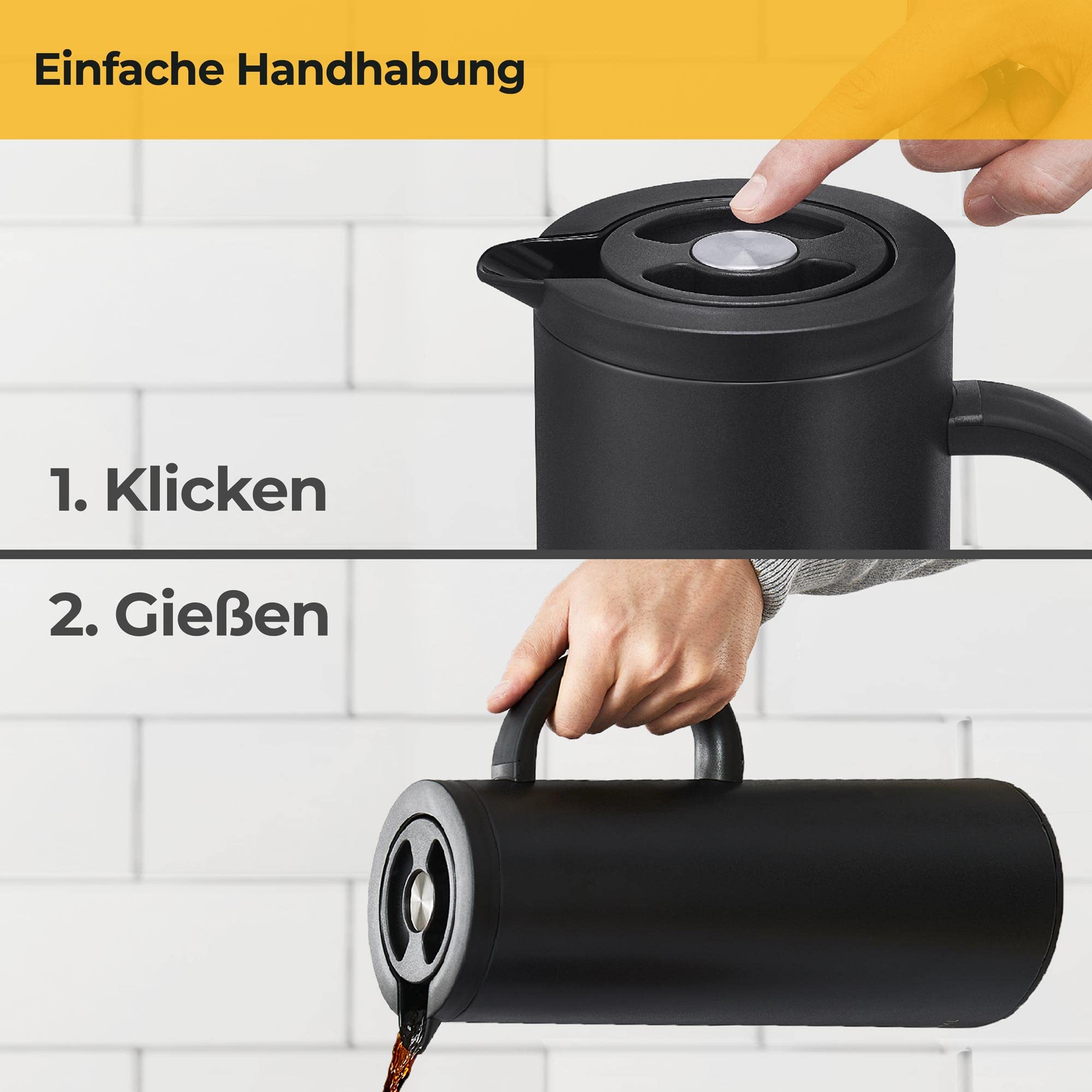 Thermoskanne 1l Edelstahl Schwarz