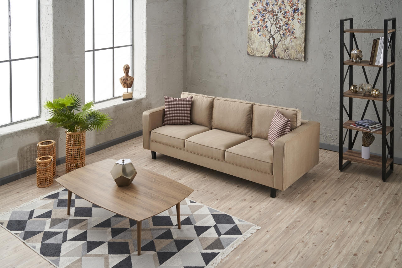 Kale Sofa 3-Sitzer Samt Creme