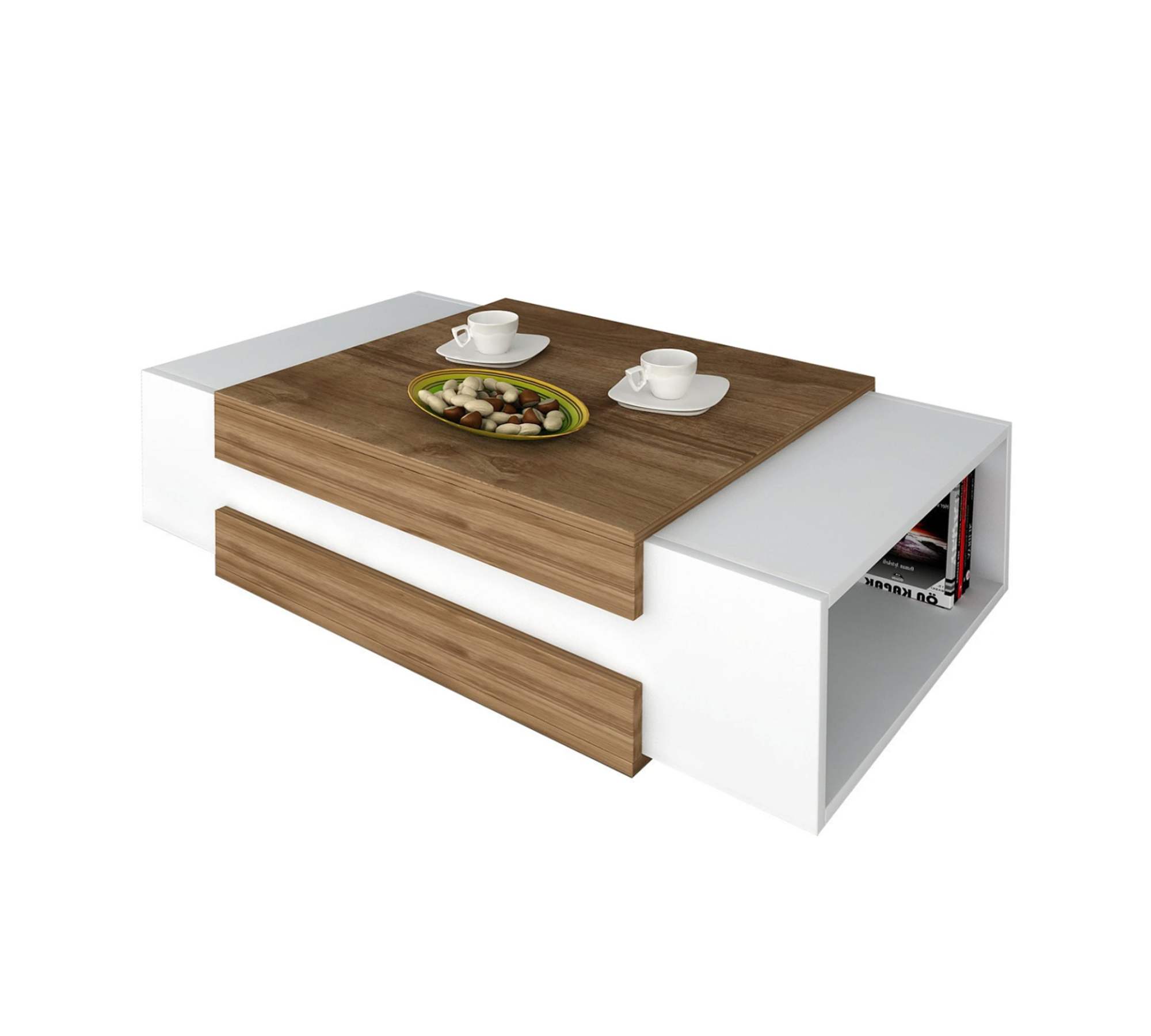 Couchtisch Holz Weiß Walnuss Dekor