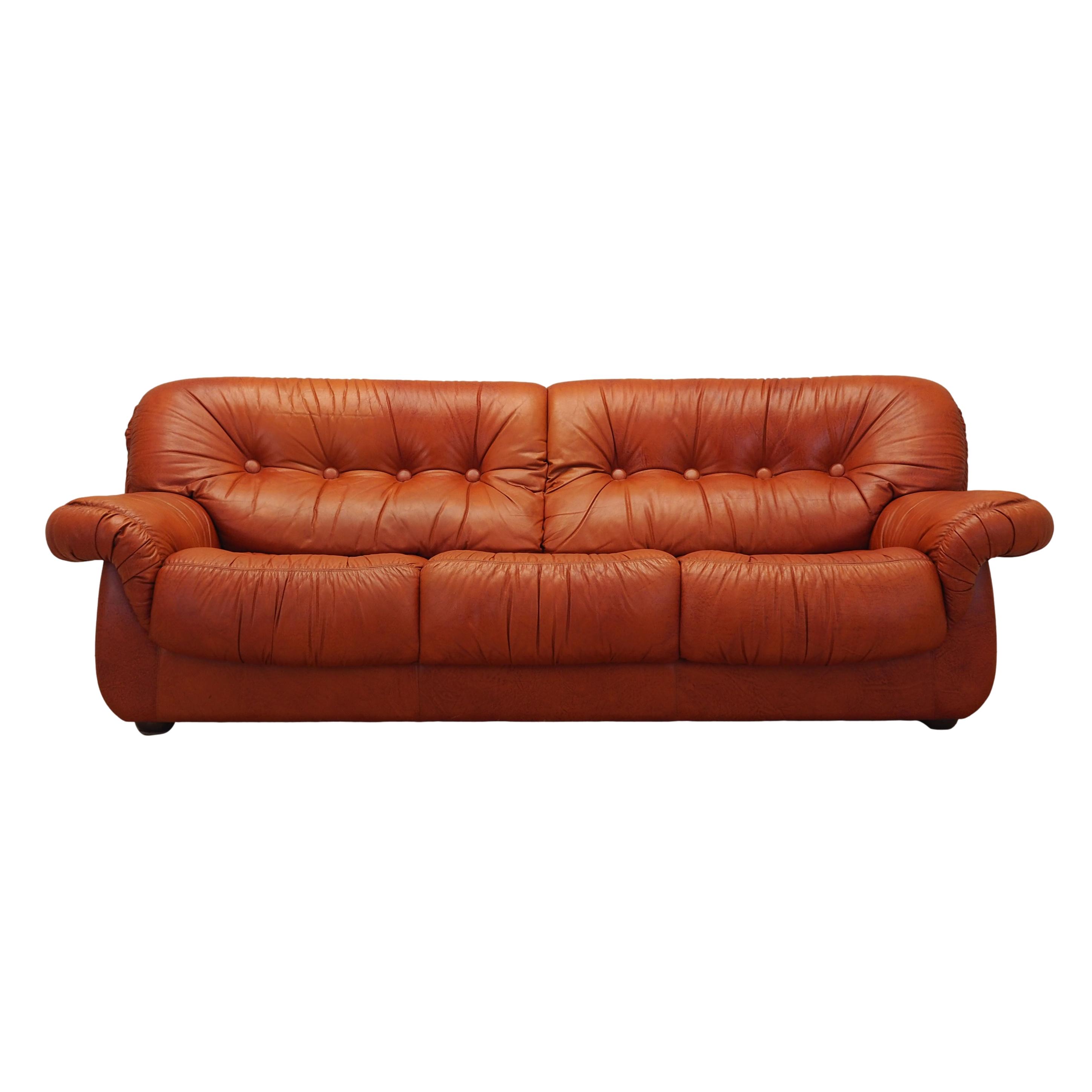 Sofa Leder Rot 1970er Jahre