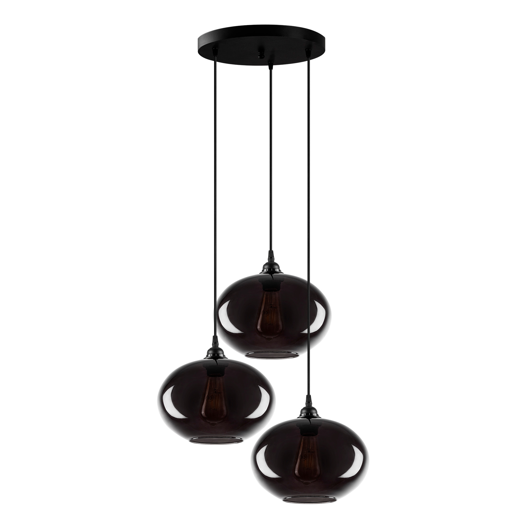 Pendant lamp 3 elements metal smoke-colored