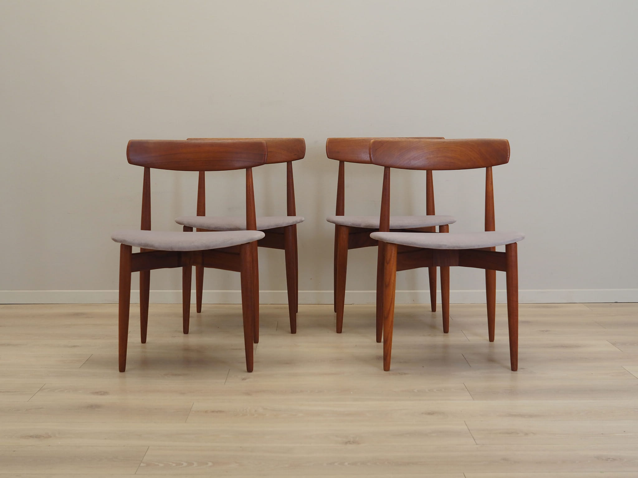 4x Vintage Stuhl Teakholz Textil Braun 1960er Jahre