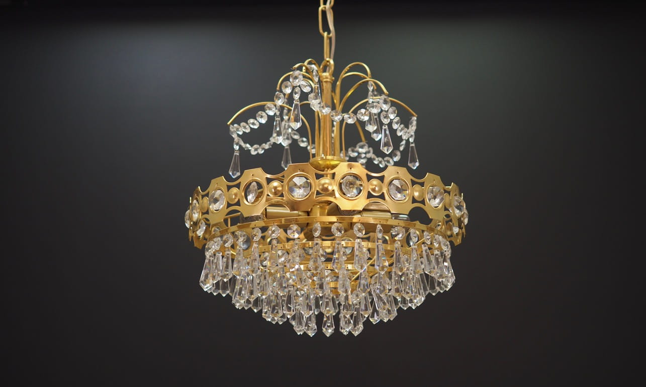 Vintage Chandelier Brass Glass Gold 1970s