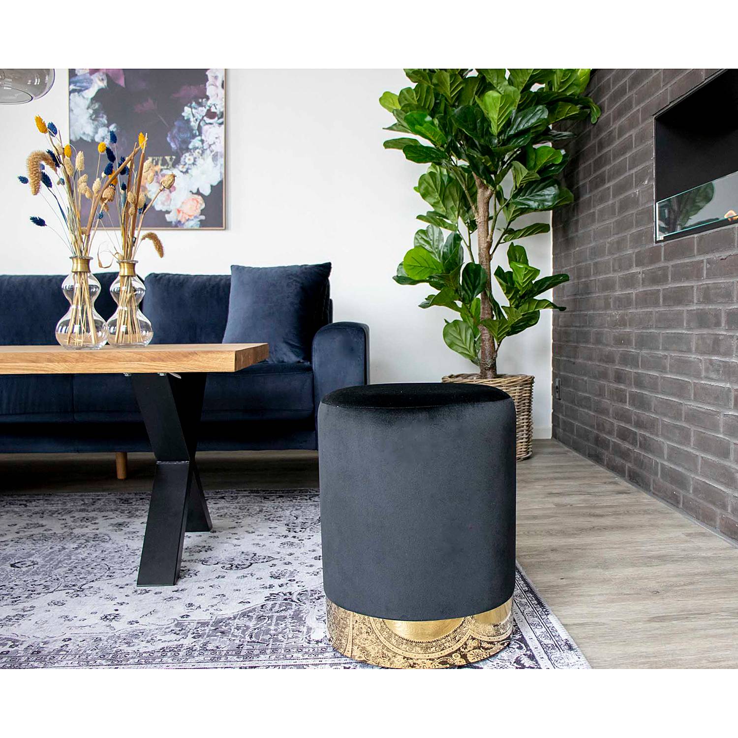 Pouf Rosendal Velvet Black