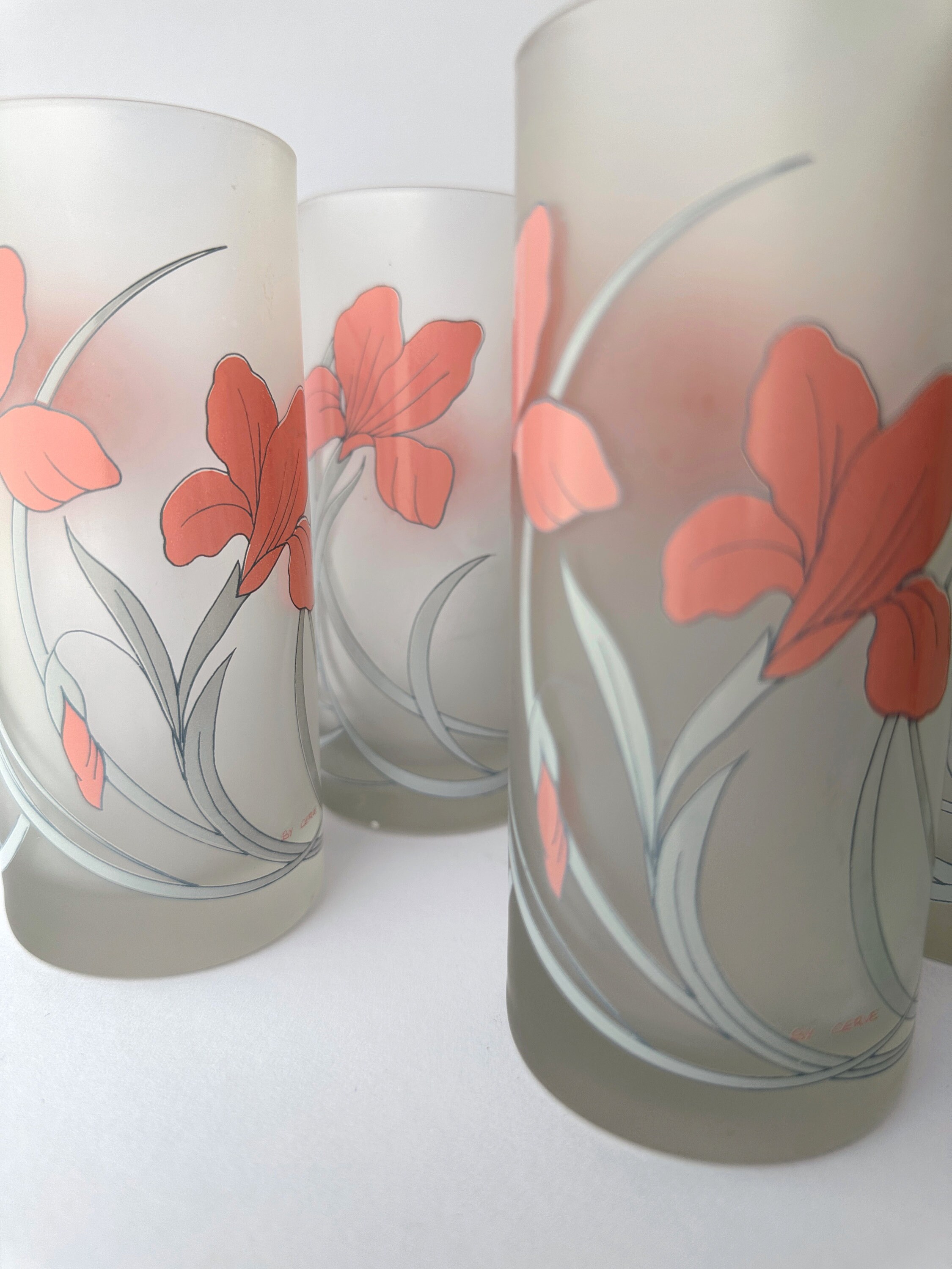 6x Vintage Trinkglas mit Blumenmuster 1980er Jahre