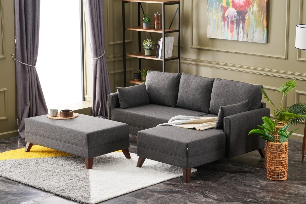 Bella Sofa Récamiere Rechts mit Hocker Anthrazit