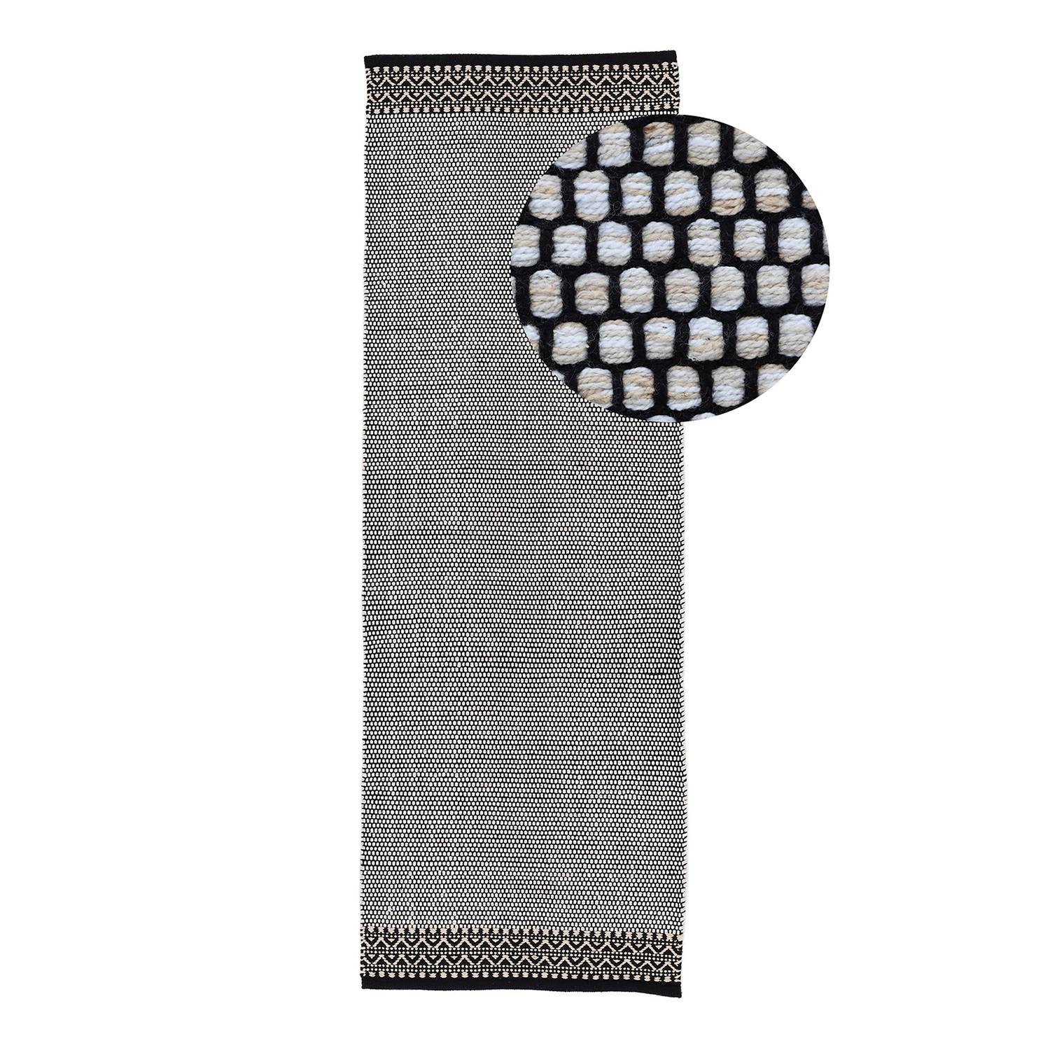 Kelim Mia Läufer Baumwolle Wendbar Schwarz 75 x 200 cm