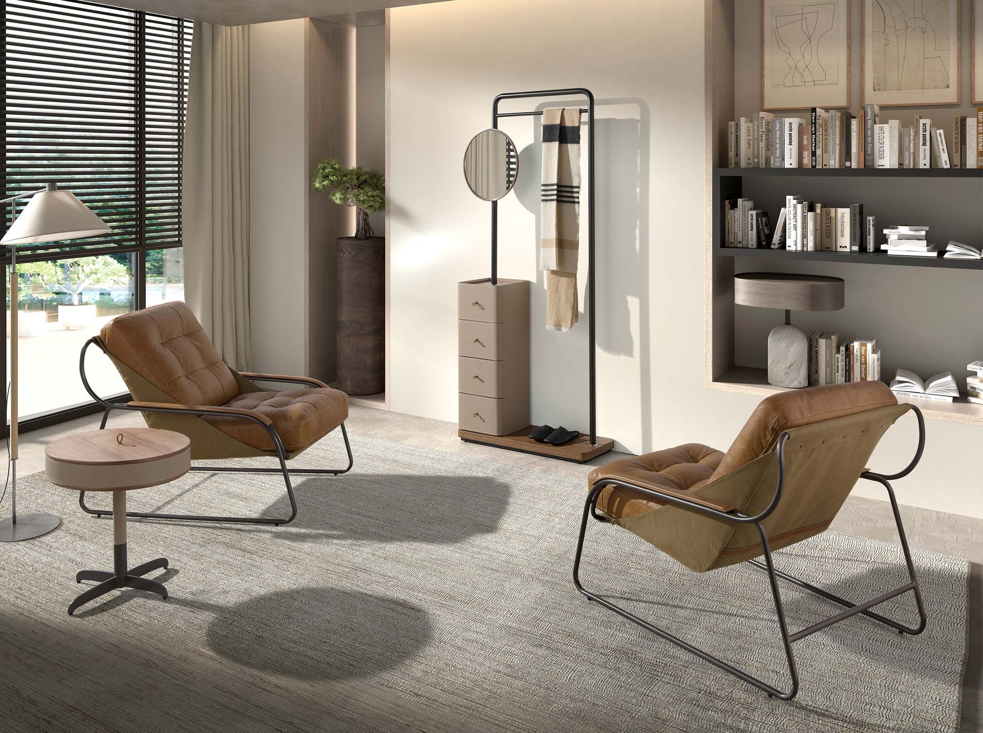 Round side table
Leather steel