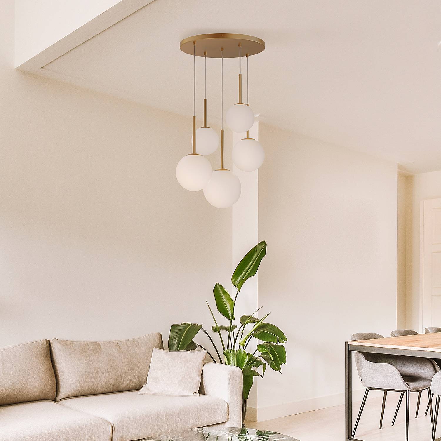 Pendant light Basicform TypeH 5-light frosted glass