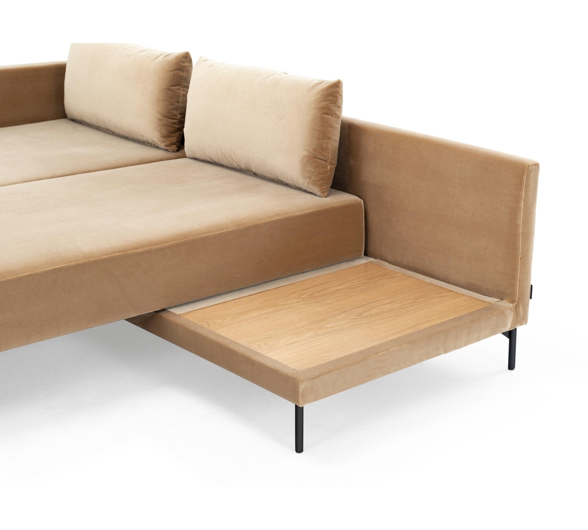 Vivica Schlafsofa Récamiere Links Velours Matt Beige
