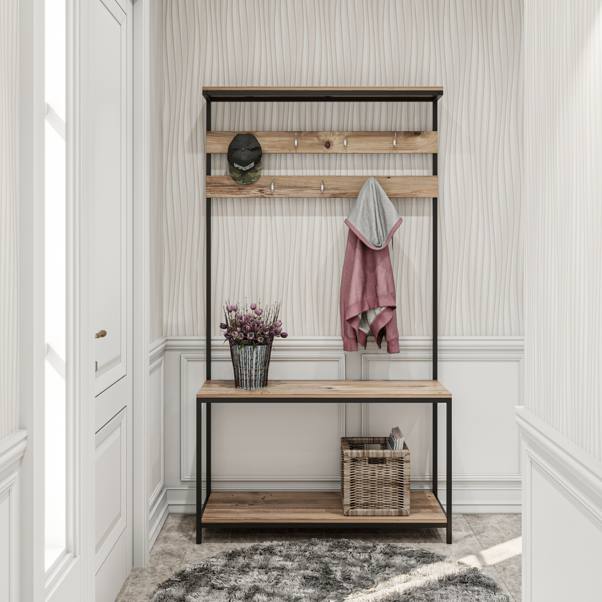 Girne Garderobe Holz Schwarz Pine