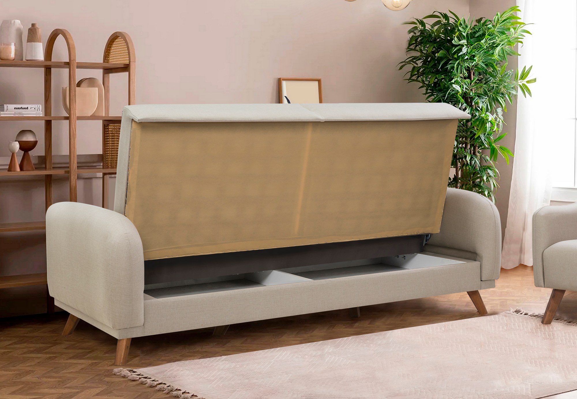 Hera Schlafsofa 3-Sitzer Holz Creme