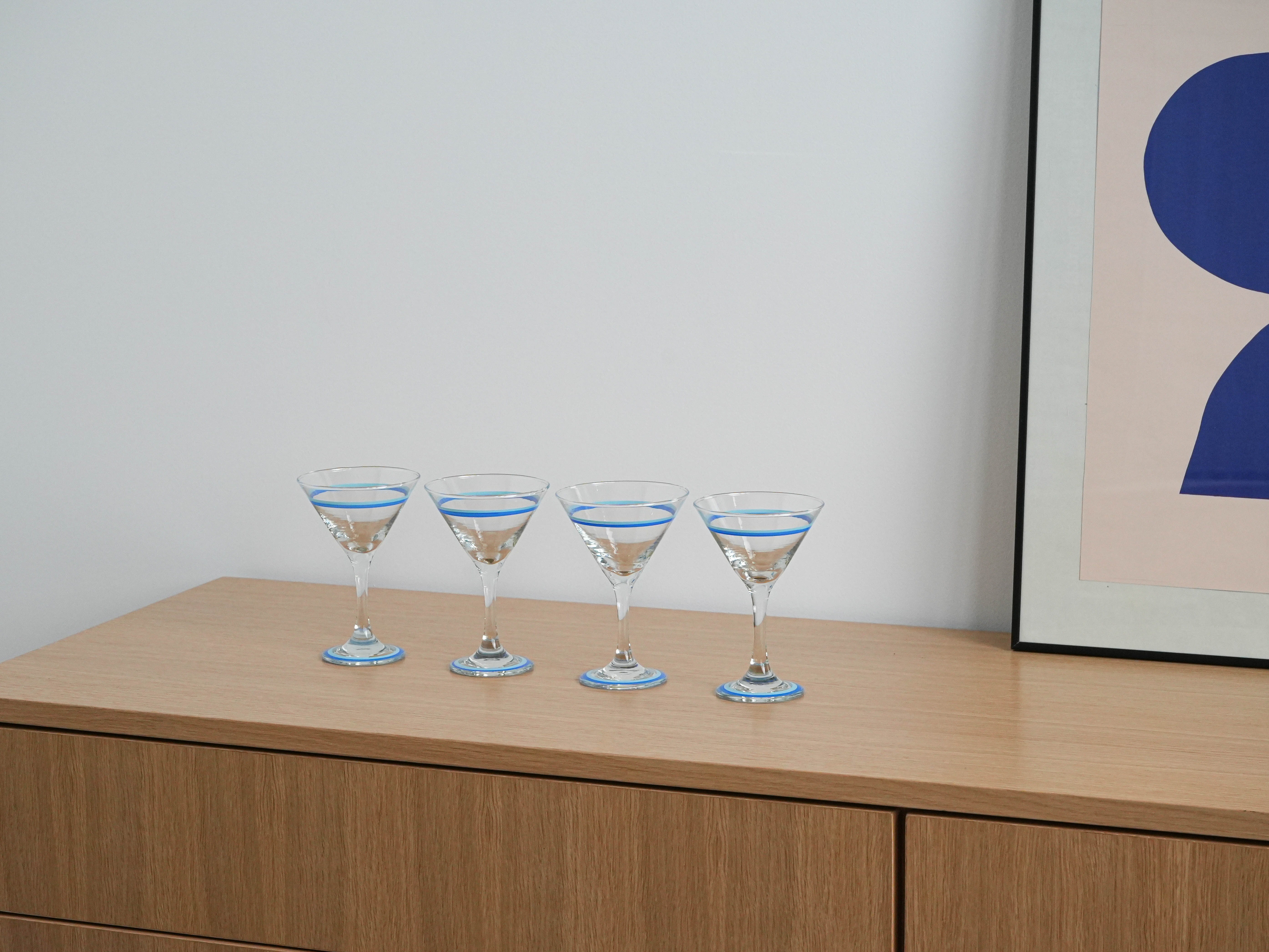 4x Martini Glasses Blue