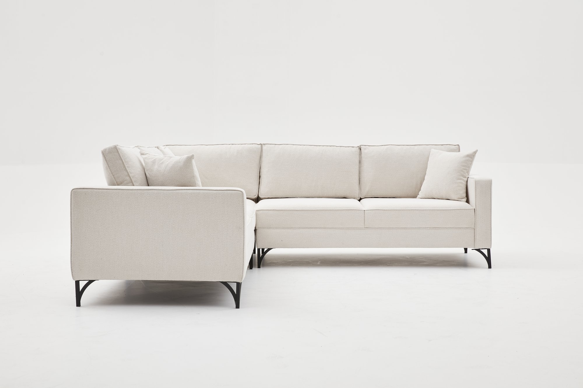 Lima Ecksofa 4-Sitzer Creme mit schwarzen Beinen