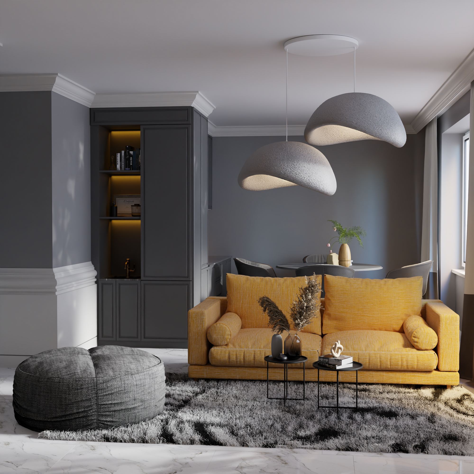 2-Flammig Wabi Sabi Driftgrains Pendelleuchte Beton Grau