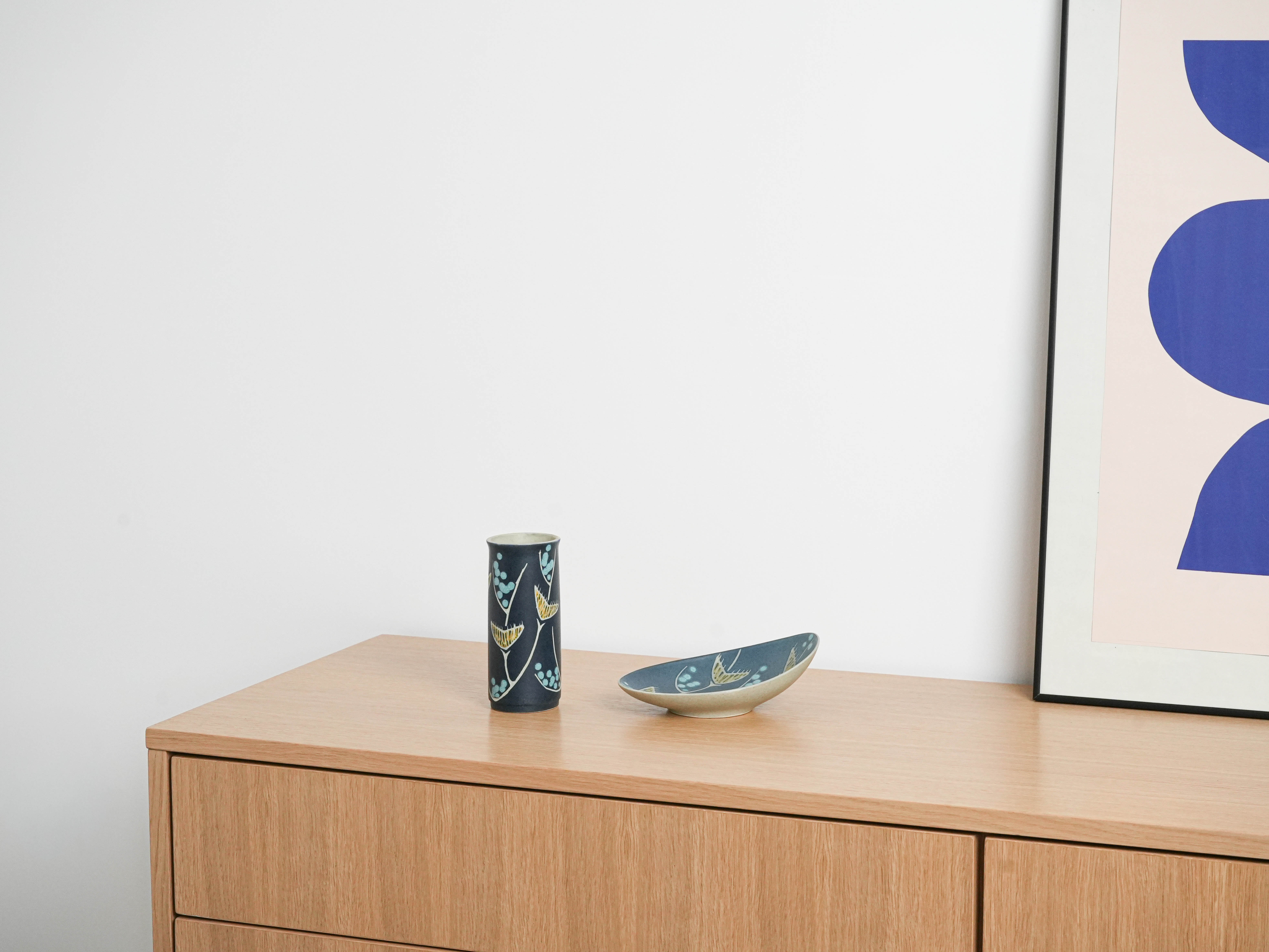 Set aus Keramikvase und Platte 1970er Jahre