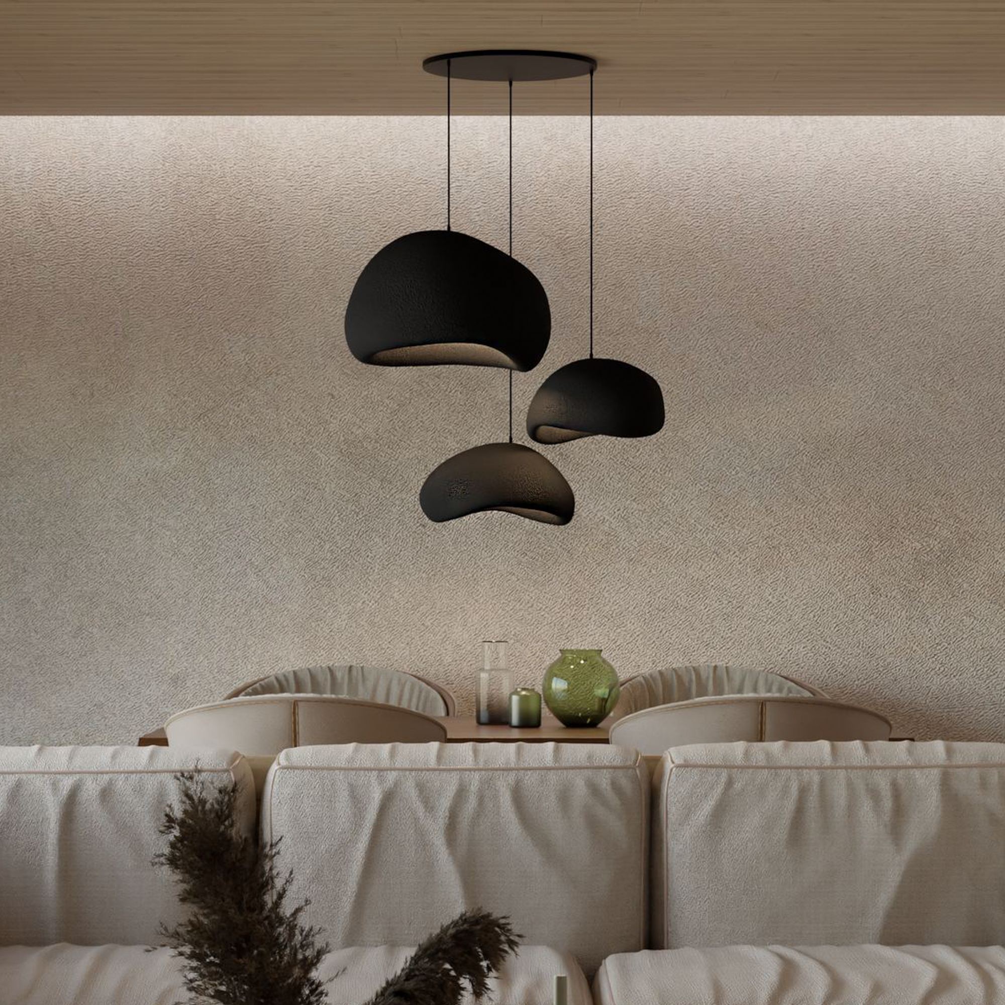 3-Flammig Wabi Sabi Stillforms Pendelleuchte Schwarz