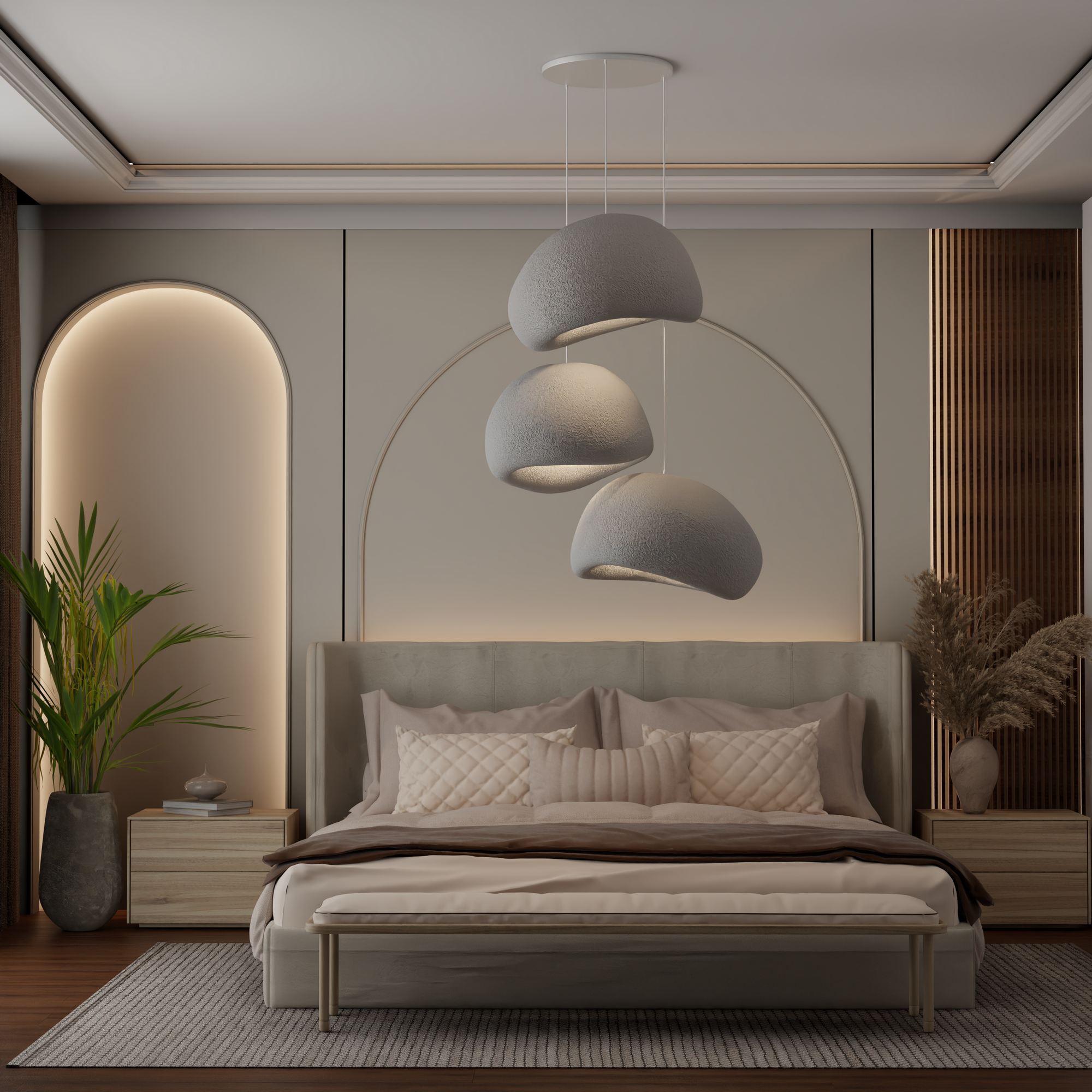 3-Flammig Wabi Sabi Nami Pendelleuchte Beton Grau