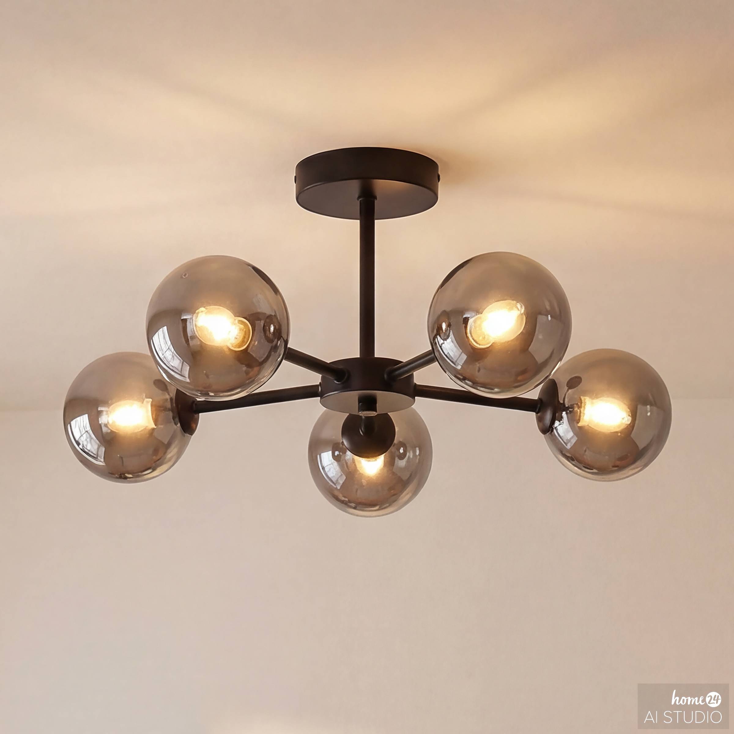 Deckenleuchte Ilumo 5-Flammig Rauchglas Eisen Grau Schwarz